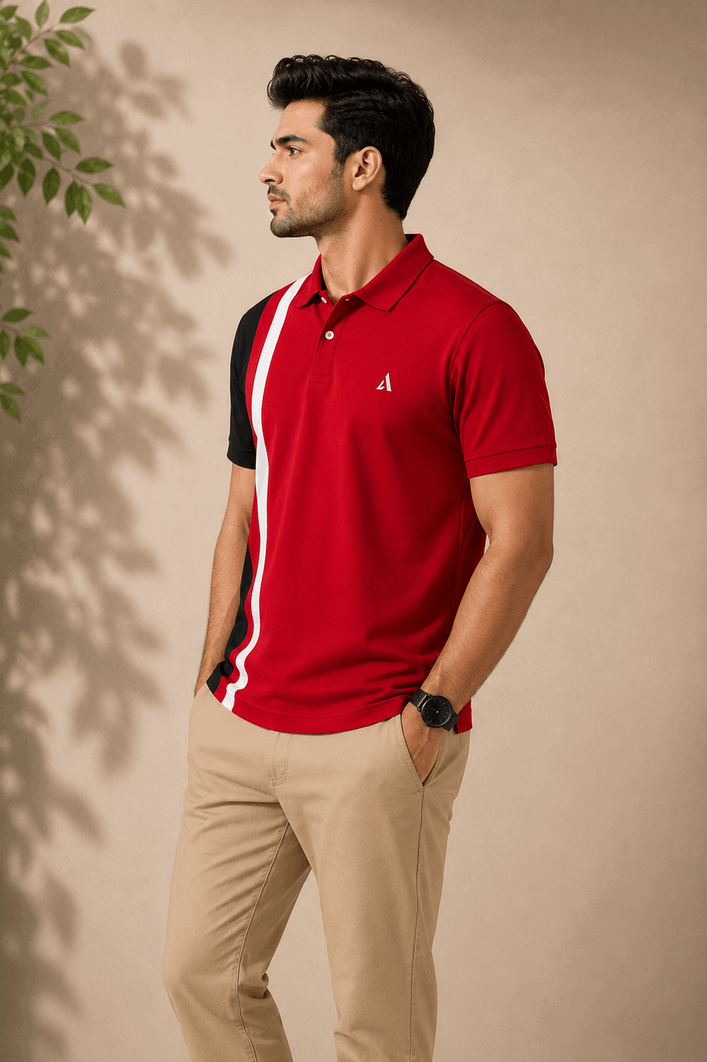 Red Black with white vertical stripe Polo T-Shirt