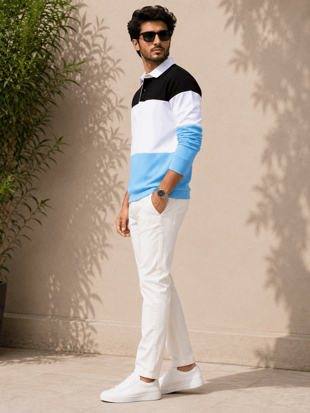 Sky Blue & White Full-Sleeve T-Shirt