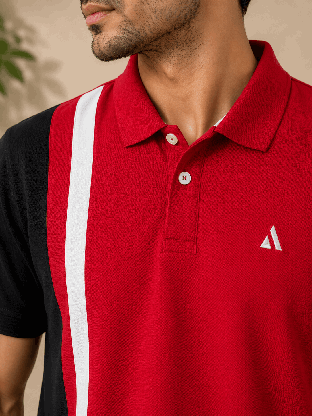 Red Black with white vertical stripe Polo T-Shirt