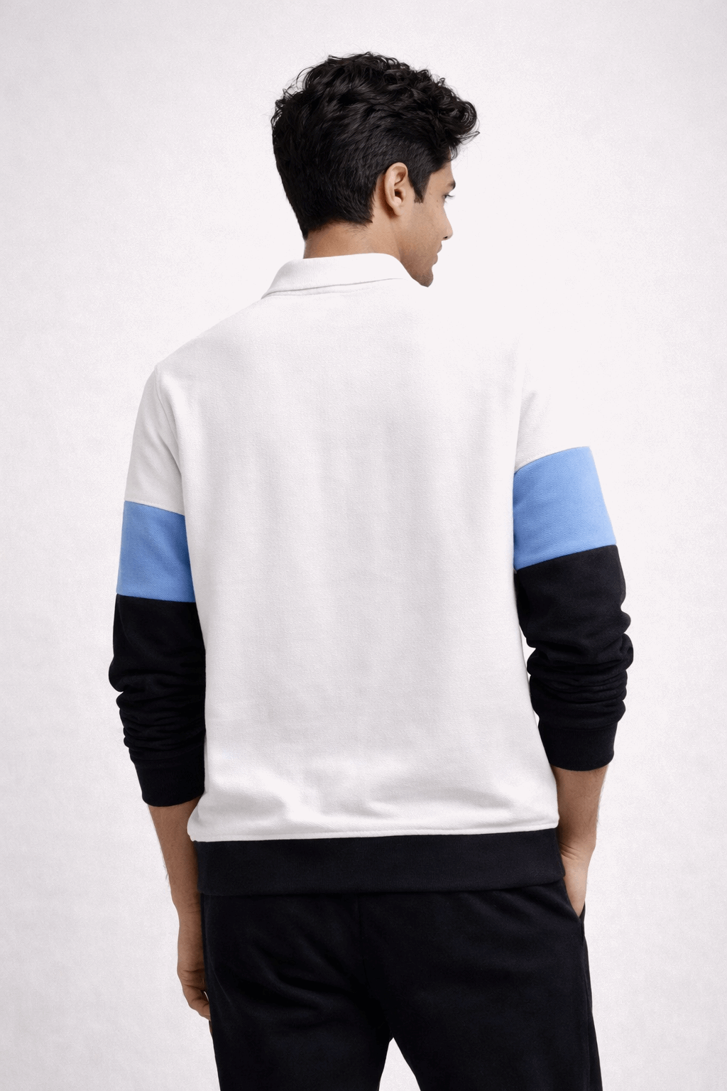 Men’s Colorblock Popcorn Fabric T shirt – White, Sky Blue & Black