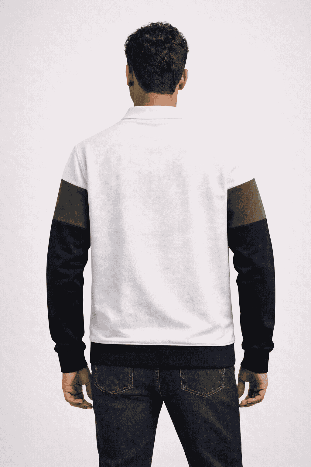 Premium Polo T-Shirt White–Olive Green–Black Colorblock