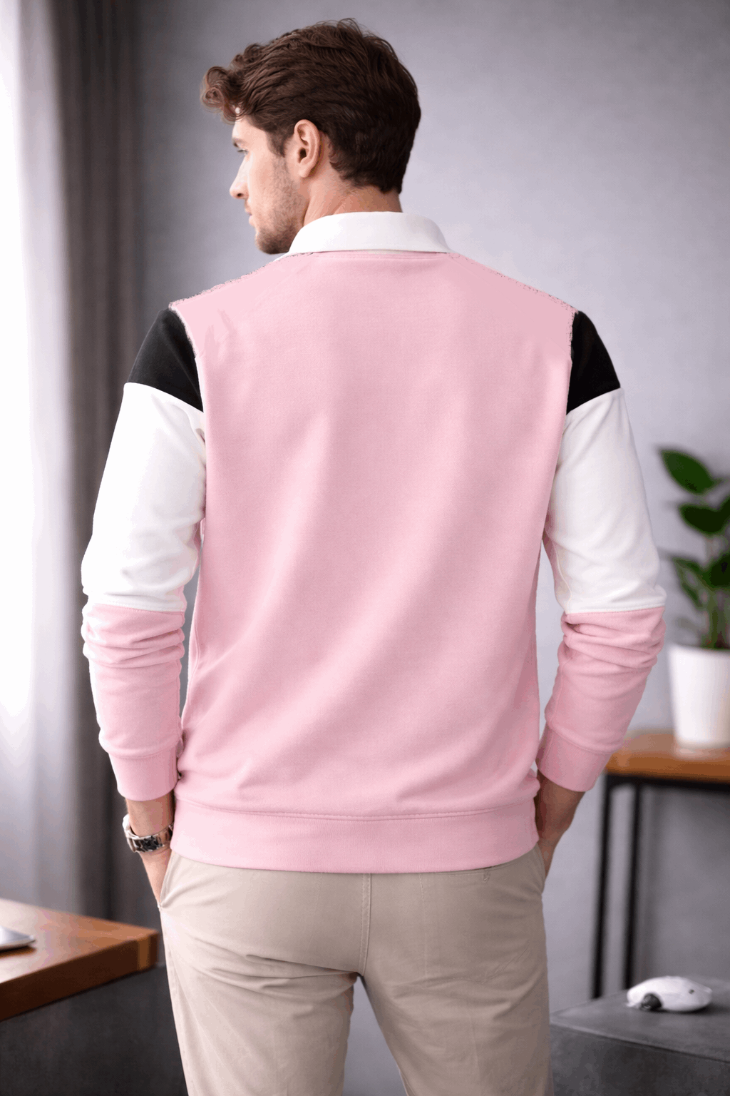 Men’s Colorblock Lycra Fabric T shirt – White, Pink & Black