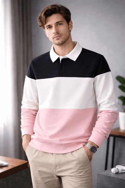Men’s Colorblock Lycra Fabric T shirt – White, Pink & Black