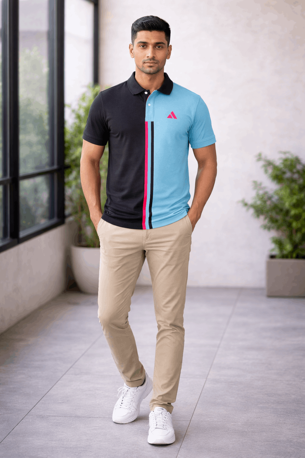 Premium Dual Tone Polo T-Shirt (Dark Mélange & Sky Blue)