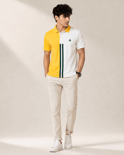 Half Golden Yellow with White stripe Polo T-Shirt