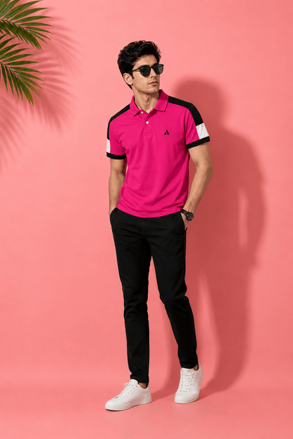 Premium Polo T-Shirt – Hot Pink Edition Shoulder cut