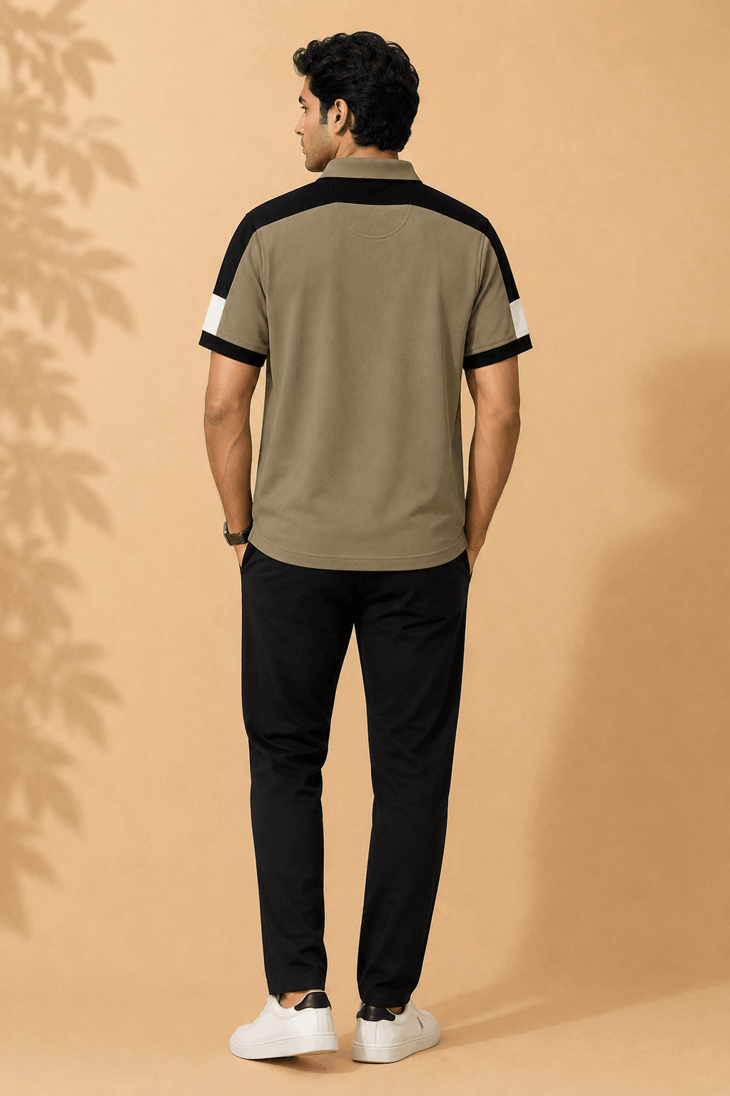 Men's Khaki Olive Colour Block Premium Polo T-Shirt Shoulder Cut