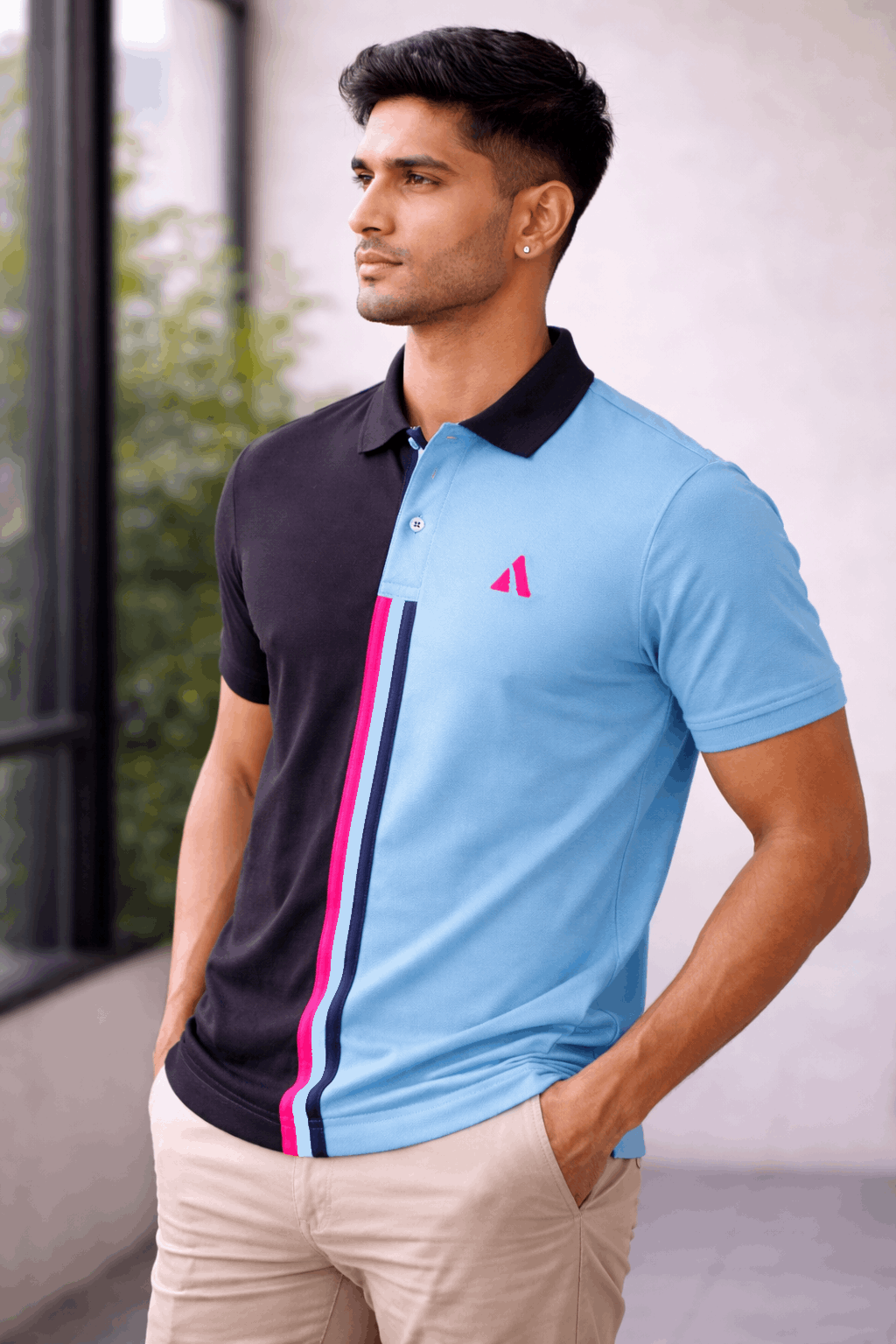 Premium Dual Tone Polo T-Shirt (Dark Mélange & Sky Blue)