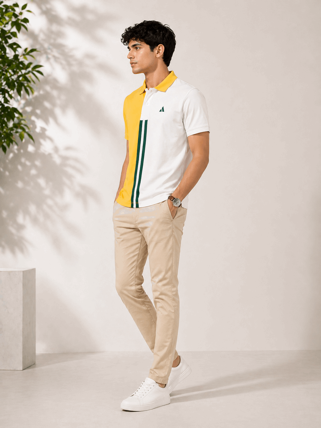 Half Golden Yellow with White stripe Polo T-Shirt