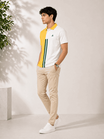Half Golden Yellow with White stripe Polo T-Shirt