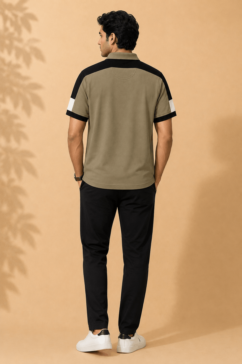 Men's Khaki Olive Colour Block Premium Polo T-Shirt Shoulder Cut