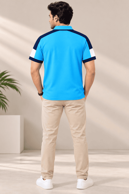 Premium Collar T-Shirt – Sky Blue Edition Shoulder cut