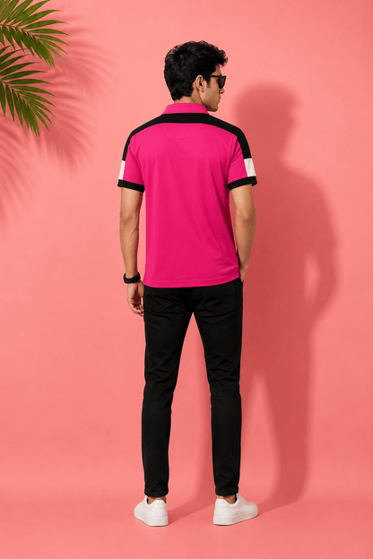 Premium Polo T-Shirt – Hot Pink Edition Shoulder cut