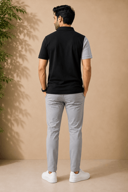Dark Melange Grey with Red vertical stripe Polo T-Shirt