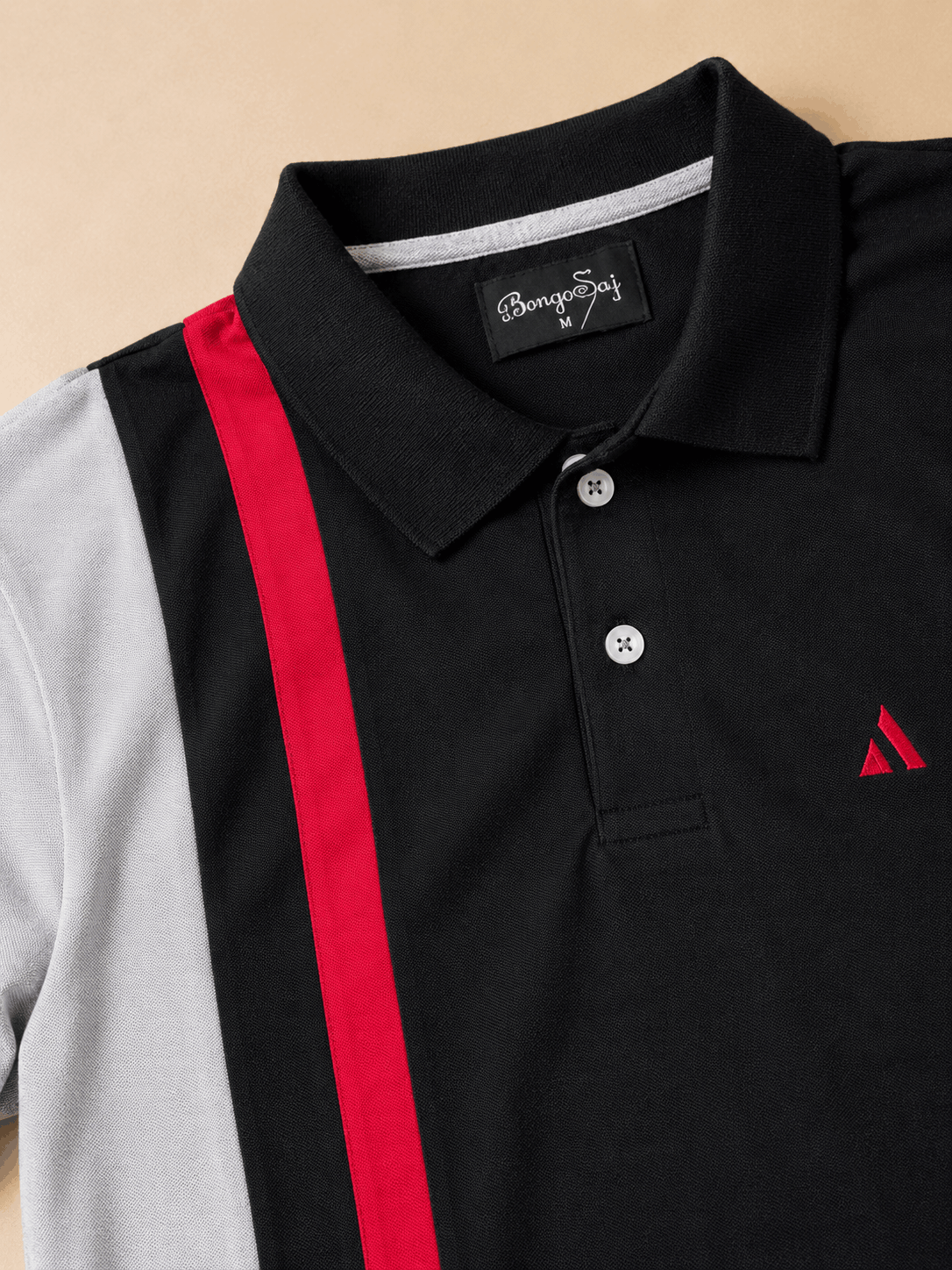 Dark Melange Grey with Red vertical stripe Polo T-Shirt
