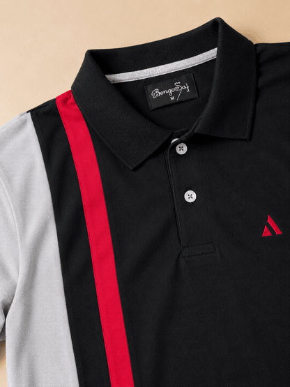 Dark Melange Grey with Red vertical stripe Polo T-Shirt