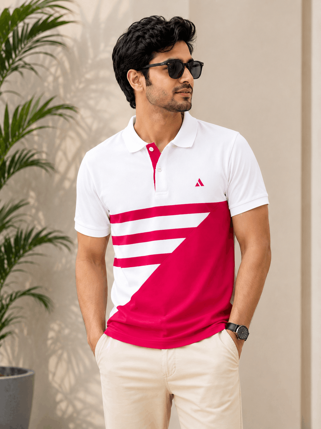 Men's Premium Cotton Piqué Polo T-Shirt – White & Hot Pink