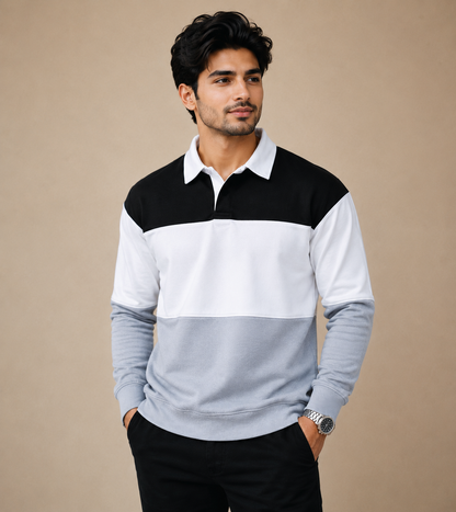 Men’s Colorblock Lycra Fabric T shirt – Steel Grey, White & Black