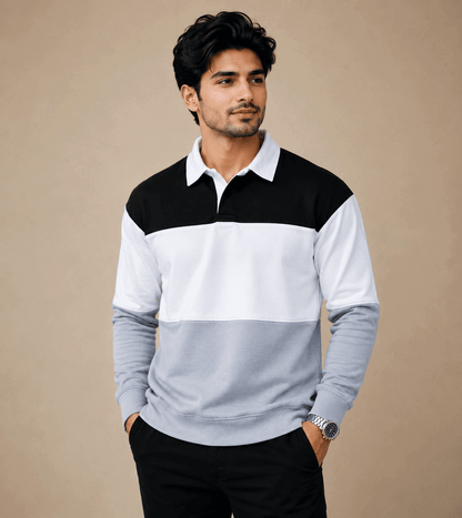 Men’s Colorblock Lycra Fabric T shirt – Steel Grey, White & Black