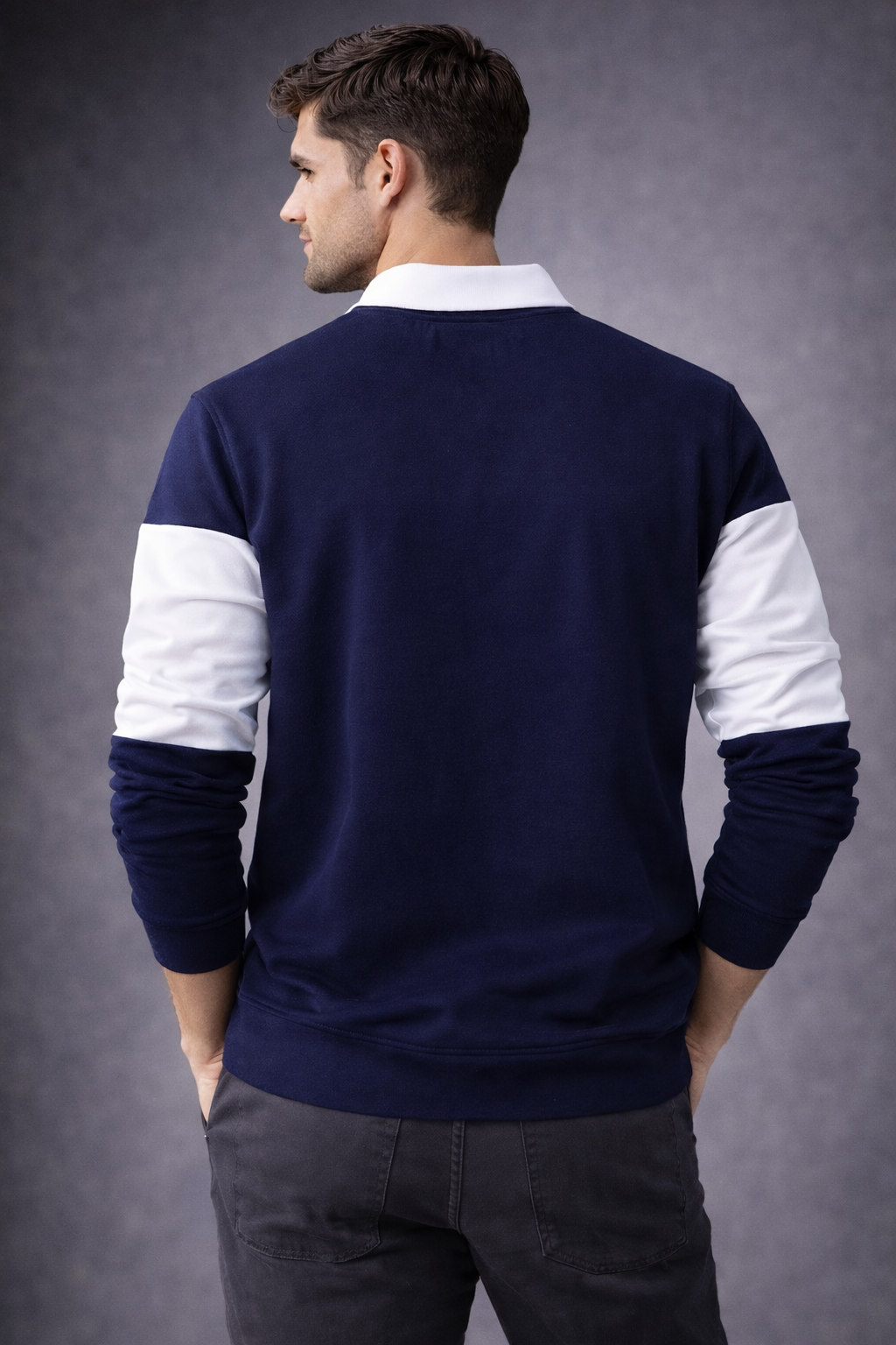 Full sleeve Collar T-Shirt Navy Blue & White 2-Stripes