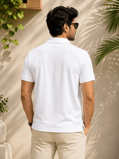 Men's Premium Cotton Piqué Polo T-Shirt – White & Hot Pink