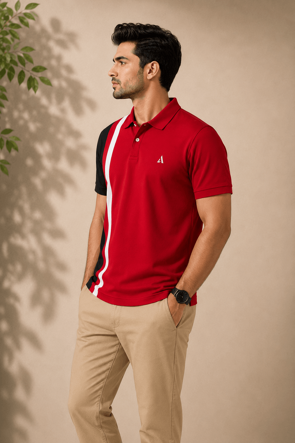 Red Black with white vertical stripe Polo T-Shirt