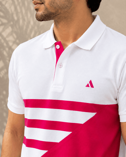 Men's Premium Cotton Piqué Polo T-Shirt – White & Hot Pink