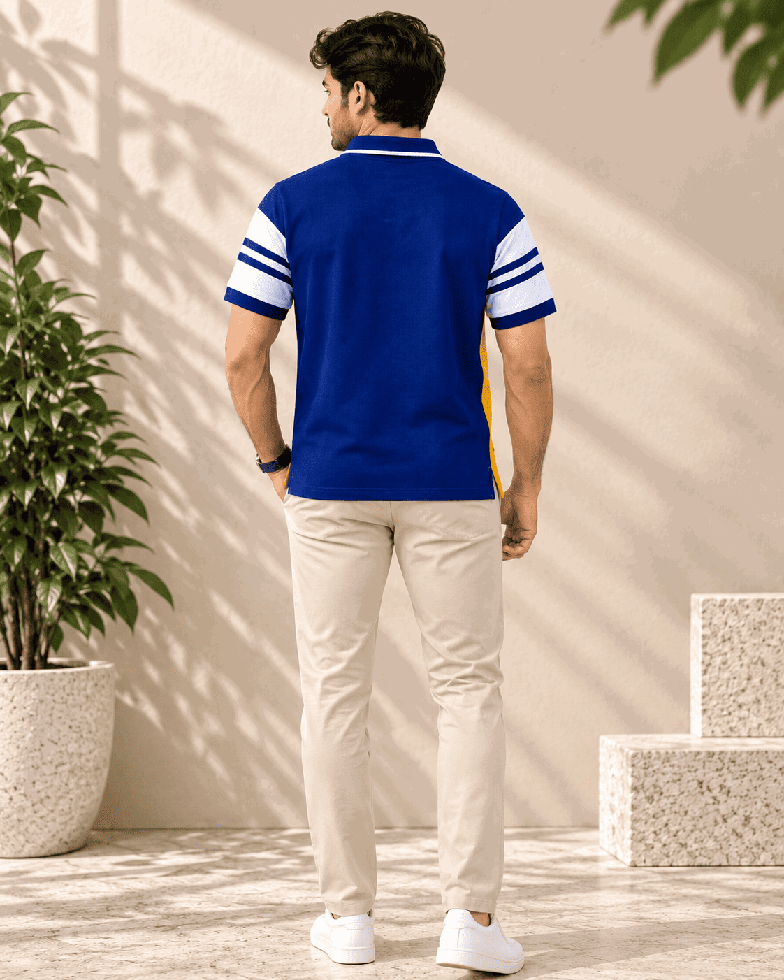 Urban Stripe Polo T-Shirt – Royal Blue white and yellow