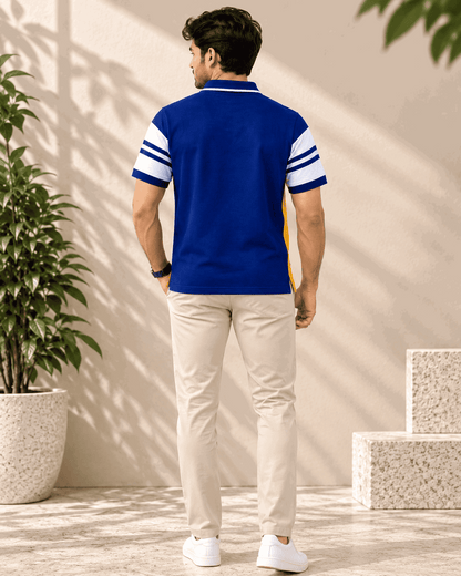 Urban Stripe Polo T-Shirt – Royal Blue white and yellow