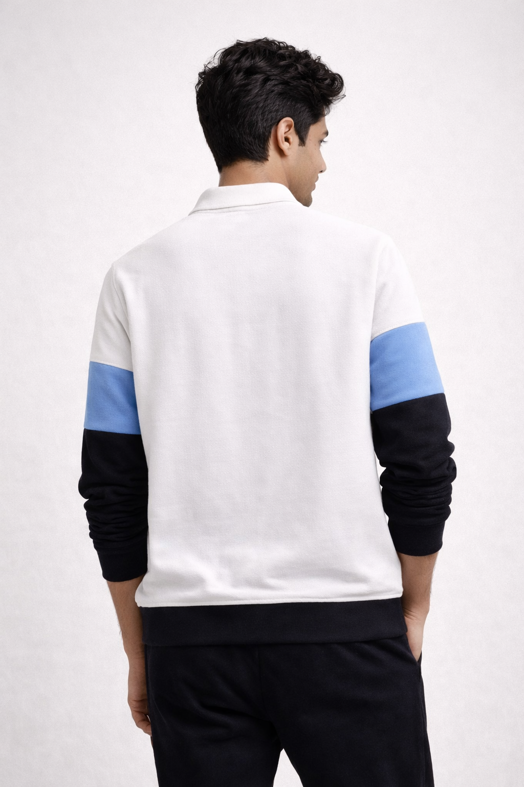 Men’s Colorblock Popcorn Fabric T shirt – White, Sky Blue & Black