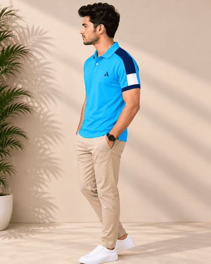Premium Collar T-Shirt – Sky Blue Edition Shoulder cut