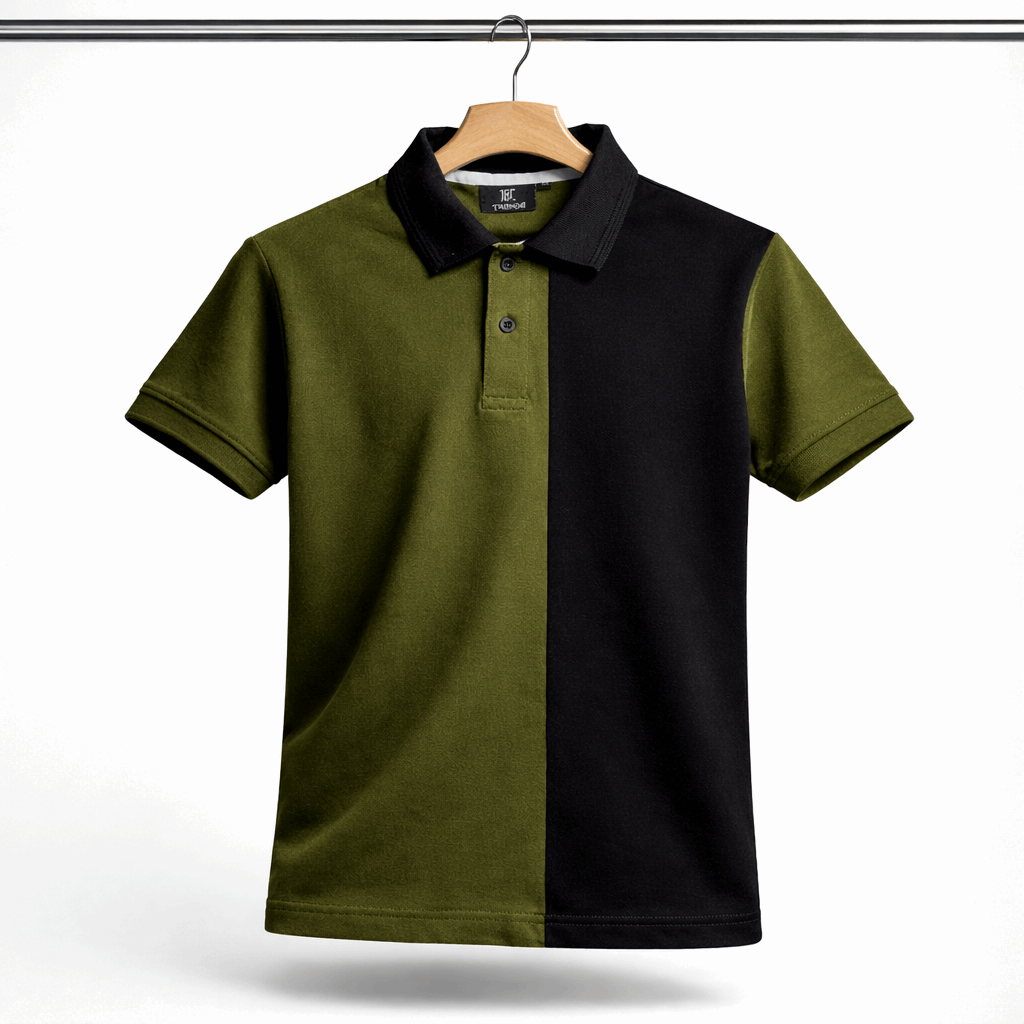 Half Olive Green with Black Polo T-Shirt