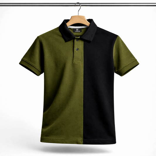 Half Olive Green with Black Polo T-Shirt
