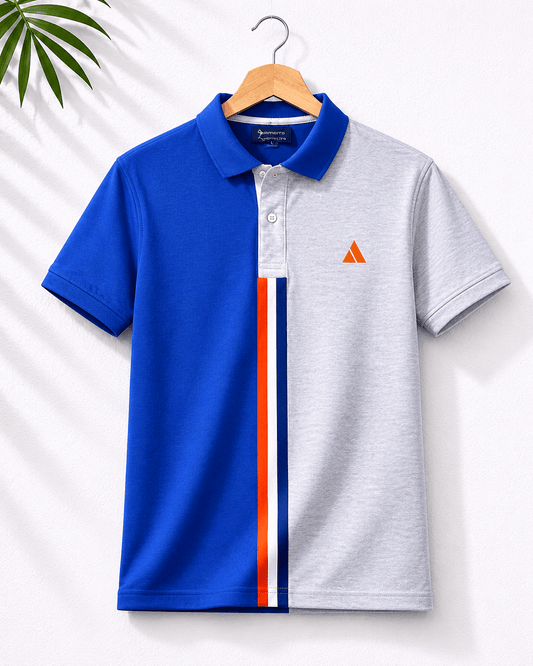 Half Blue with Light Grey stripe Polo T-Shirt