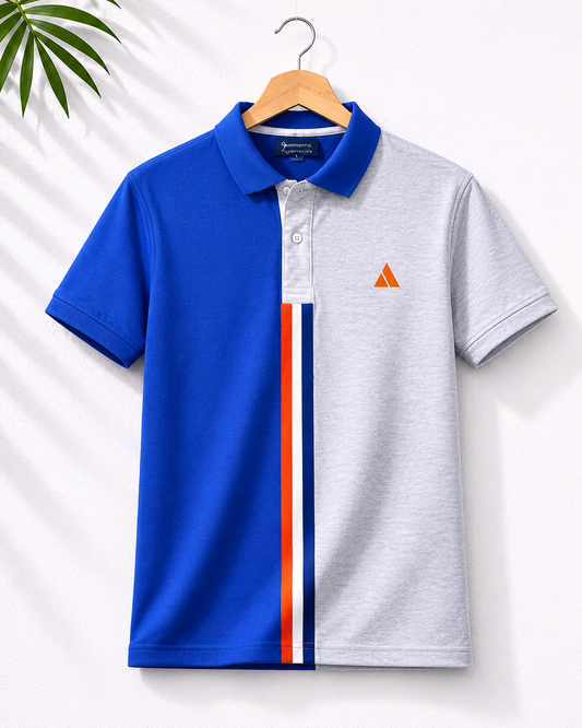 Half Blue with Light Grey stripe Polo T-Shirt