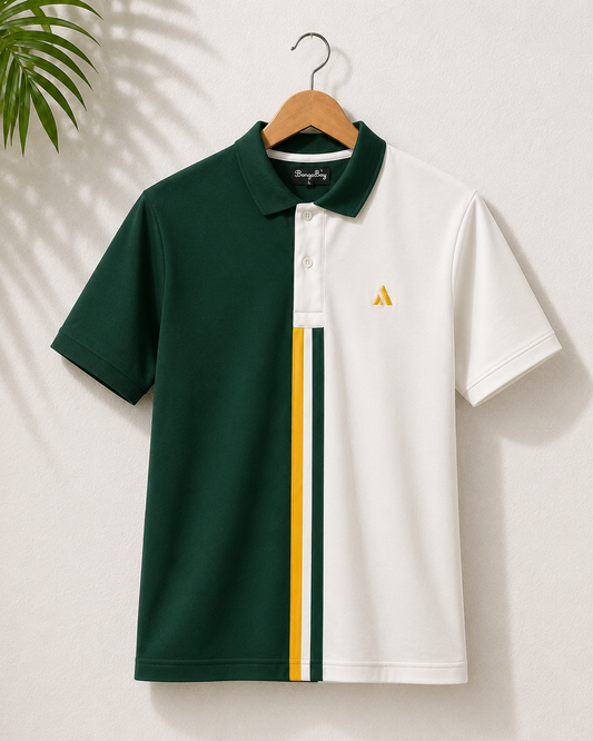 Half Pine Green with White stripe Polo T-Shirt