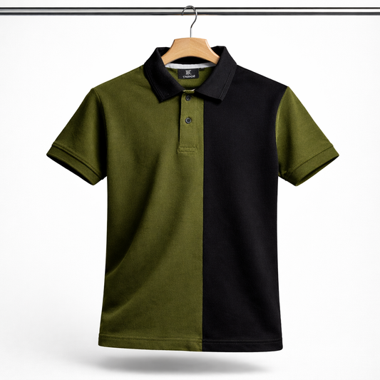 Half Olive Green with Black Polo T-Shirt