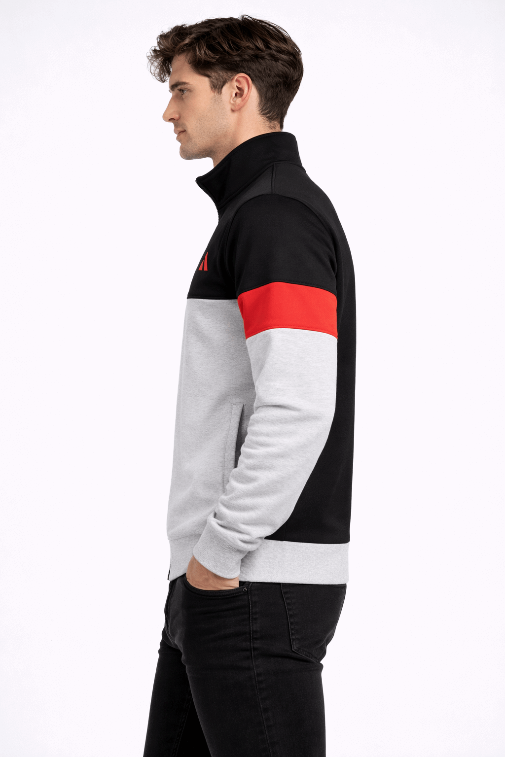 Full Sleeve Sweat Jacket Black with Melange