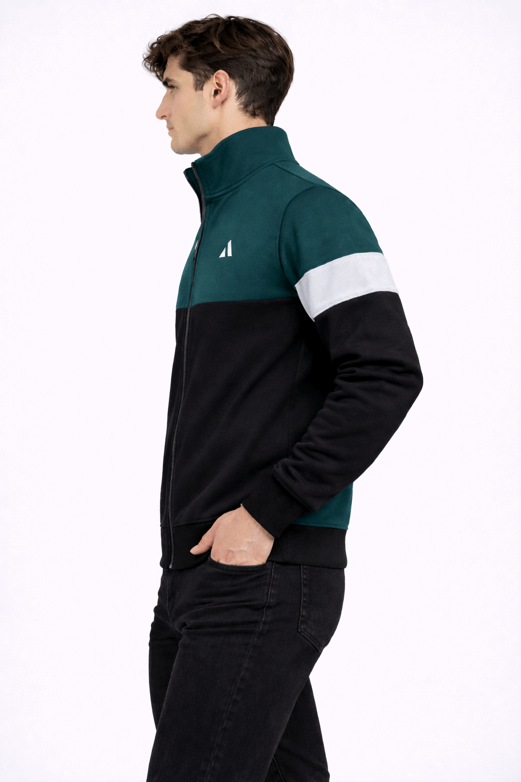 Men Full Sleeve Peacock Green with Navy blue, Sweat Jacket