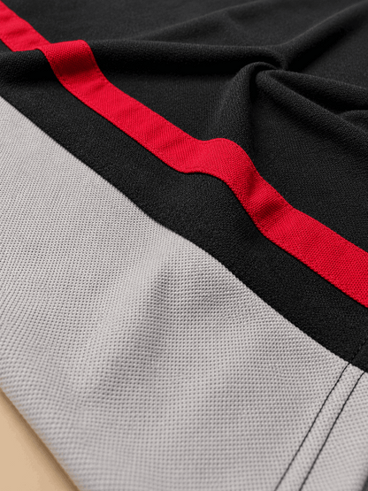 Dark Melange Grey with Red vertical stripe Polo T-Shirt