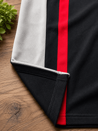 Dark Melange Grey with Red vertical stripe Polo T-Shirt