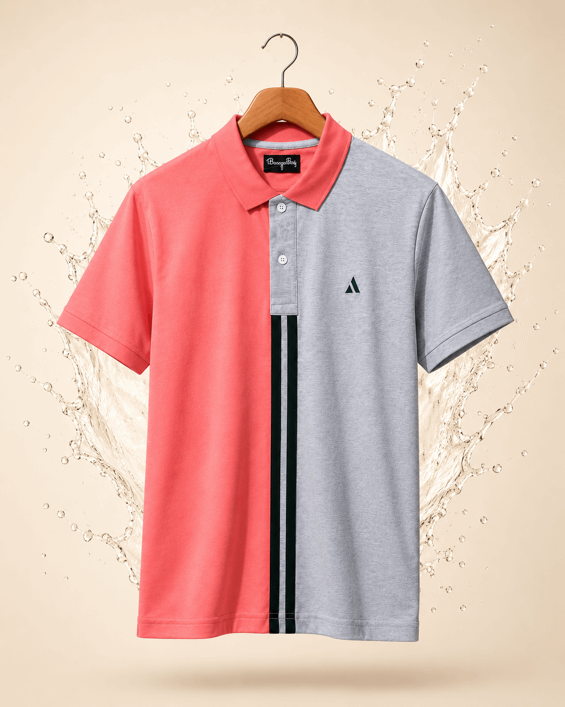 Sparkcolours Men's Coral Pink & Grey Colorblock Polo T-Shirt