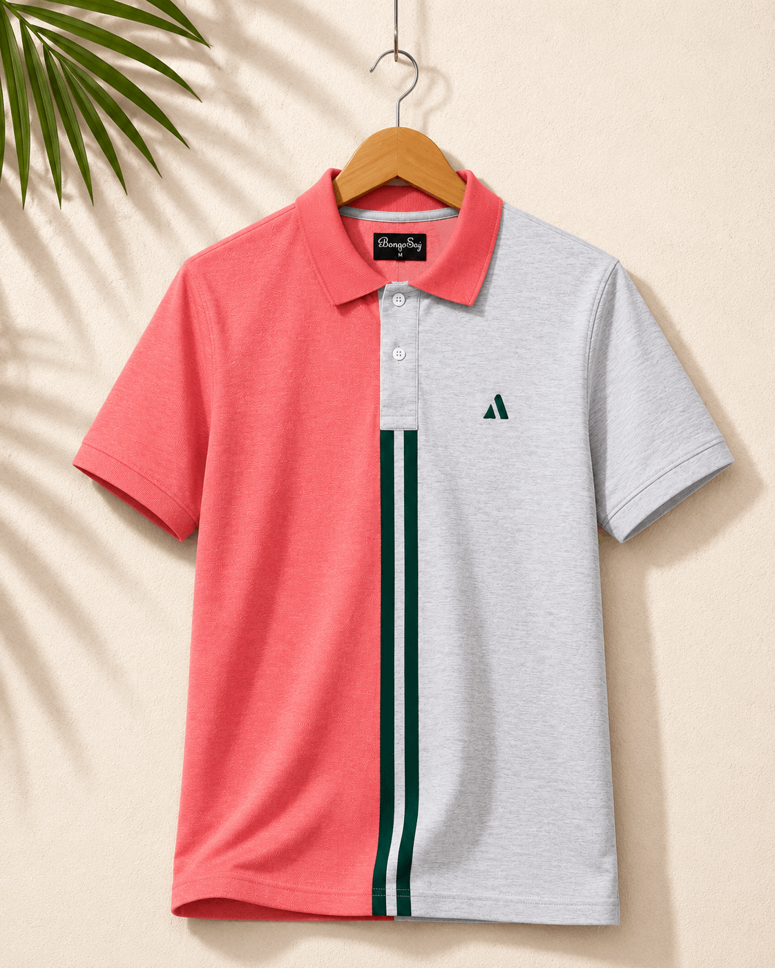 Dual Tone Polo T-Shirt – Coral Pink & Melange Grey