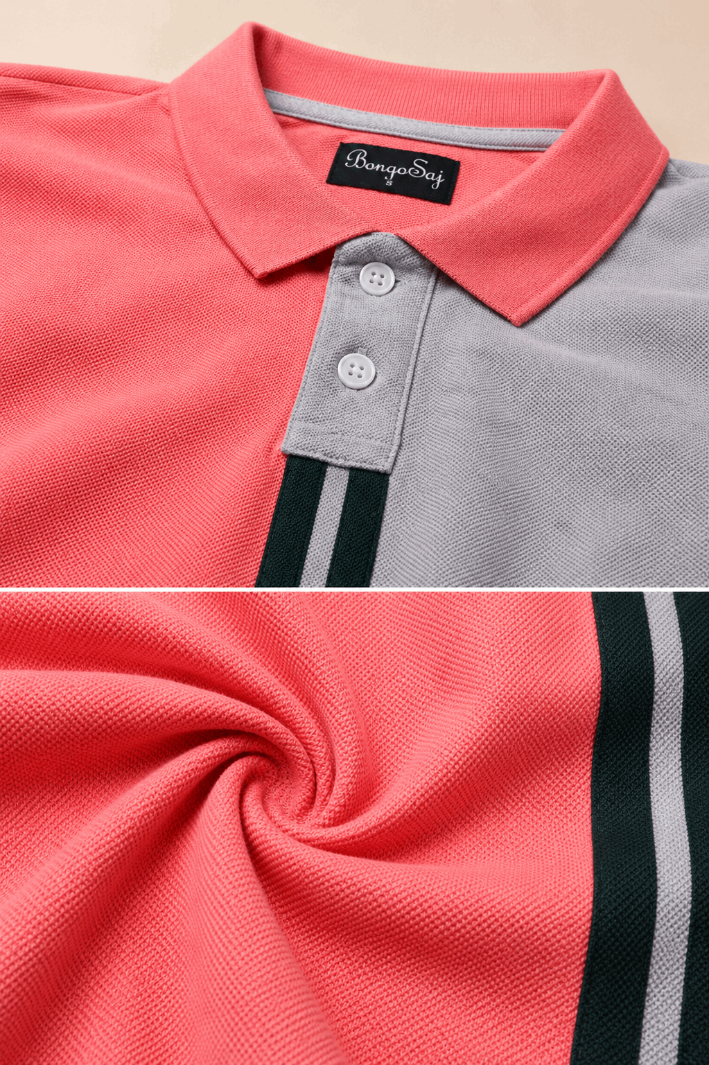 Sparkcolours Men's Coral Pink & Grey Colorblock Polo T-Shirt