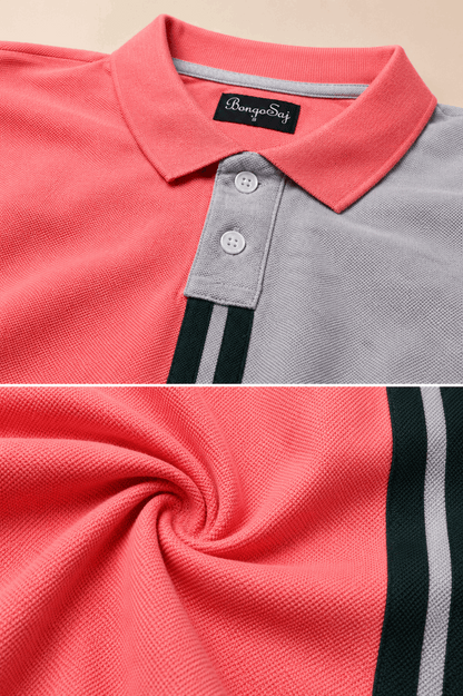 Sparkcolours Men's Coral Pink & Grey Colorblock Polo T-Shirt