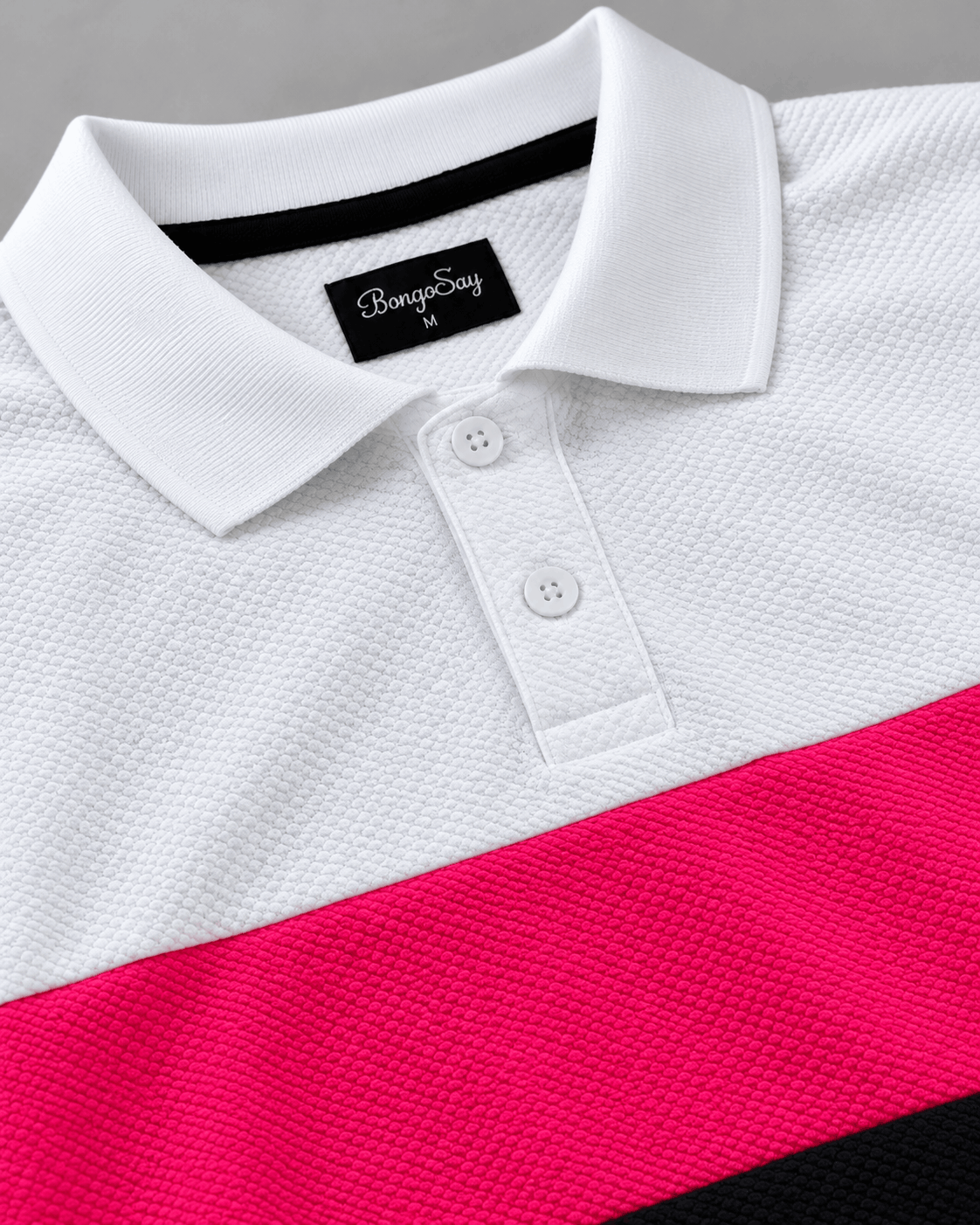 Urban Edge Men's Popcorn Textured Full Sleeve Polo T-Shirt – White, Hot Pink & Black