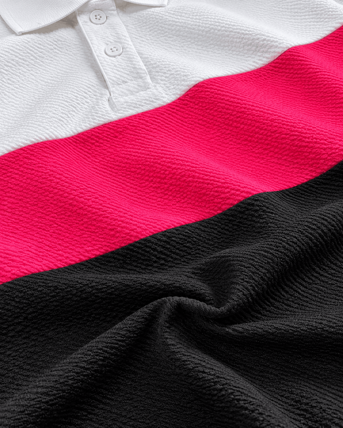 Urban Edge Men's Popcorn Textured Full Sleeve Polo T-Shirt – White, Hot Pink & Black