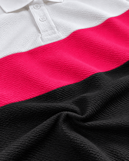 Urban Edge Men's Popcorn Textured Full Sleeve Polo T-Shirt – White, Hot Pink & Black