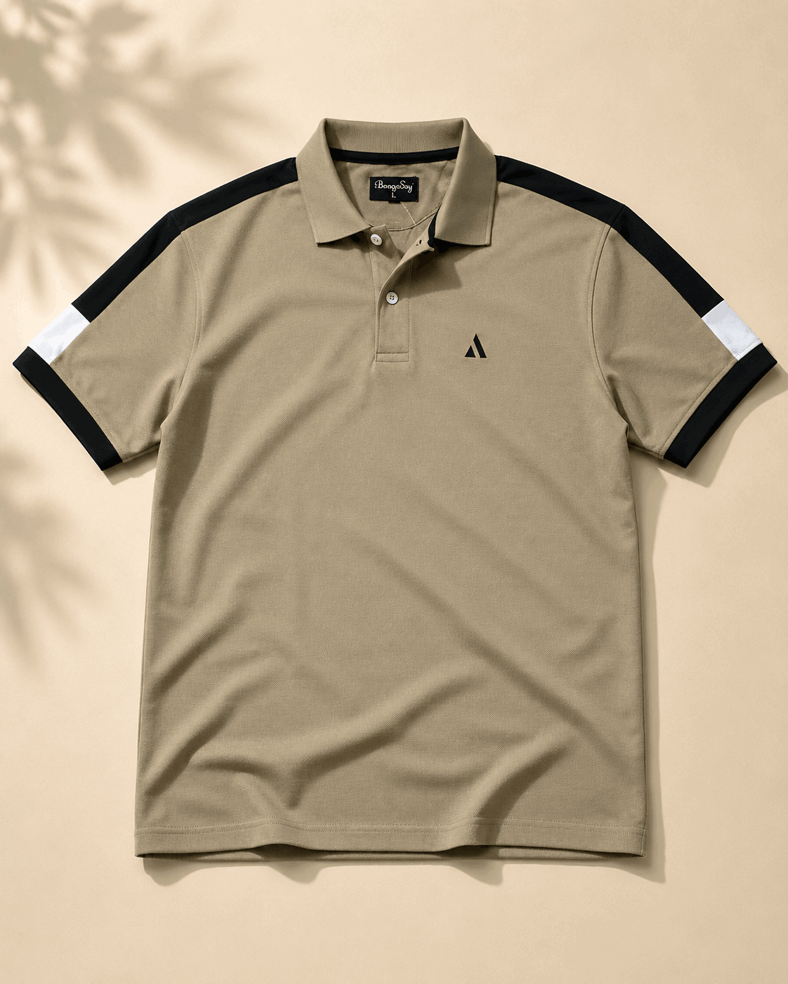 Men's Khaki Olive Colour Block Premium Polo T-Shirt Shoulder Cut