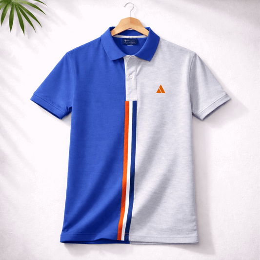 Half Blue with Light Grey stripe Polo T-Shirt